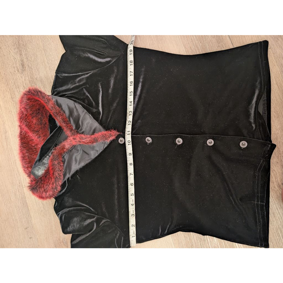 Y2K Whimsigoth Black Velvet Cardigan Jacket | Red Fur Collar Gothic Coquette L - Picture 6 of 8